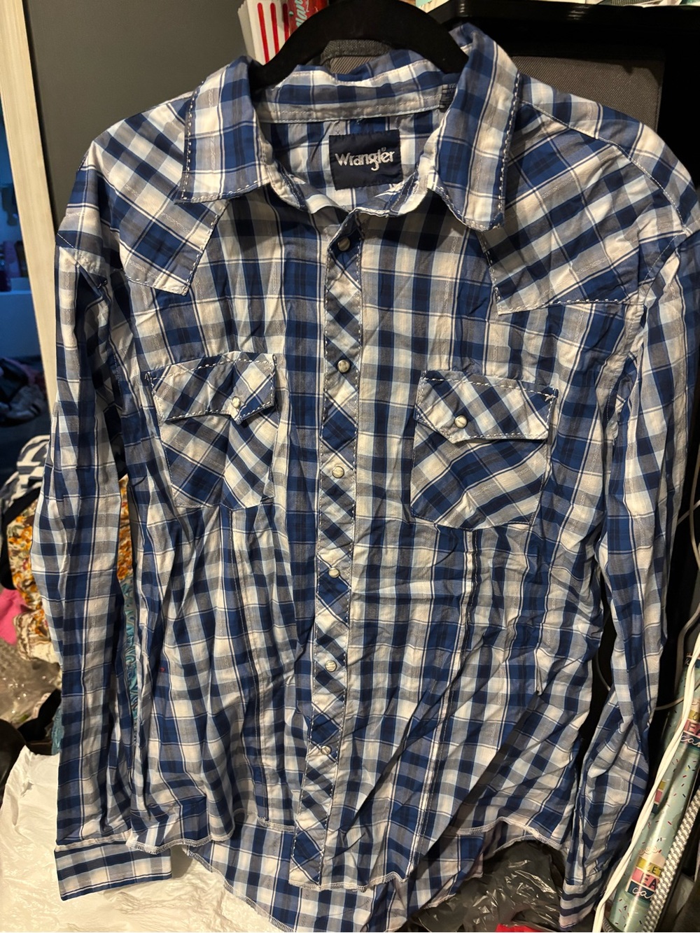 Wrangler Men’s Blue Plaid Western Shirt XL